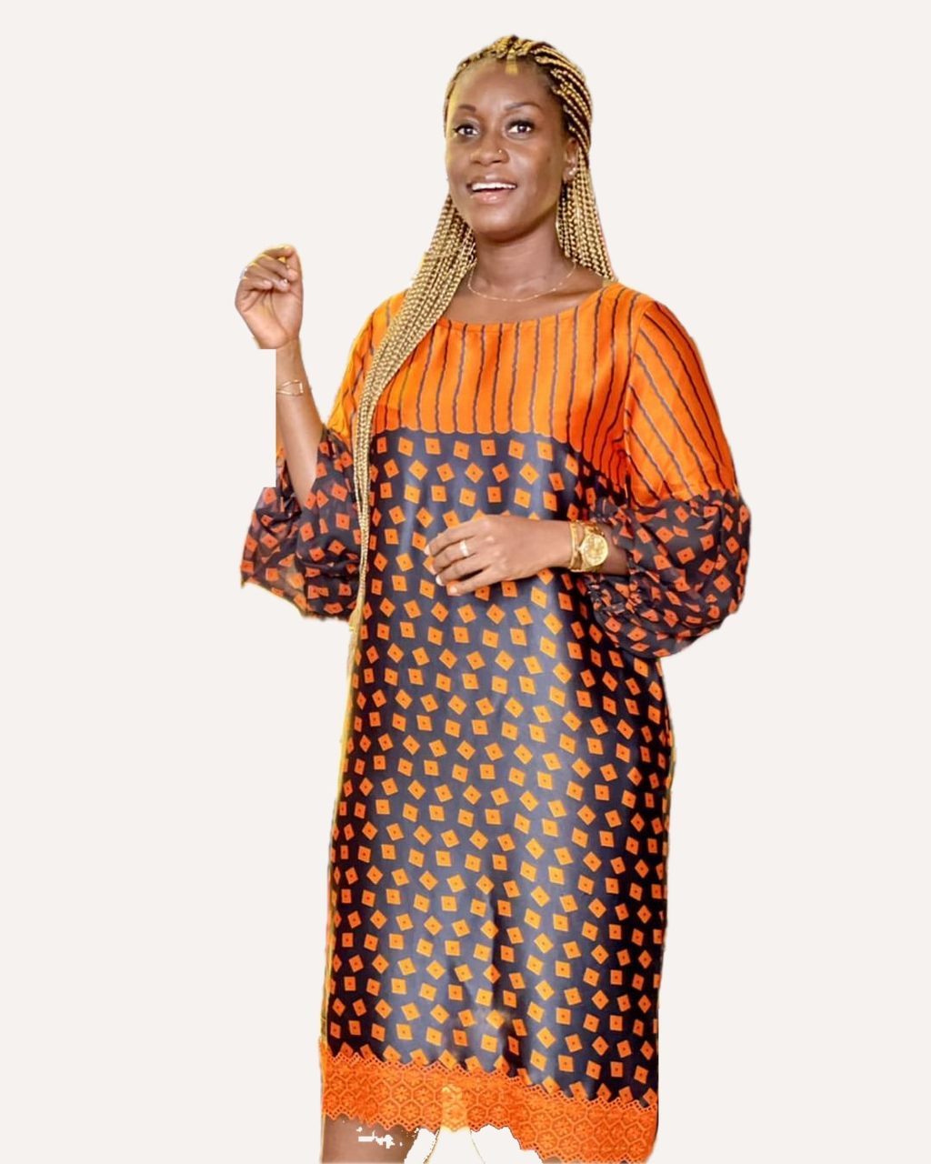 Robe wax orange à losanges